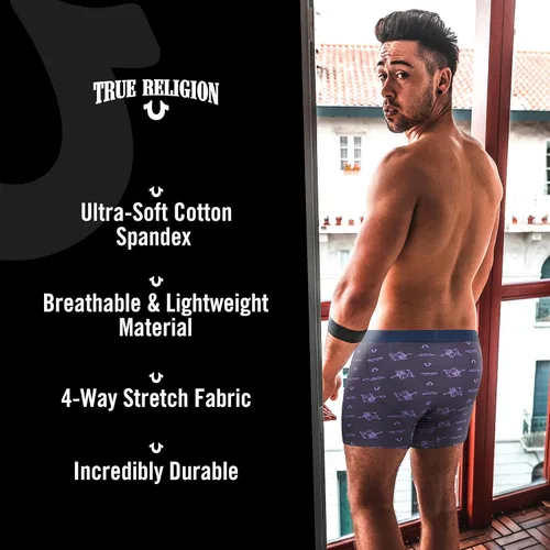 Vista 5 de True Religion Calzoncillos tipo bóxer de algodón elástico para hombre, paquete de 4