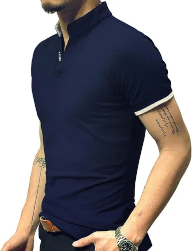 Vista 5 de LOGEEYAR - Polo de piqué para hombre manga corta ajustado de algodón
