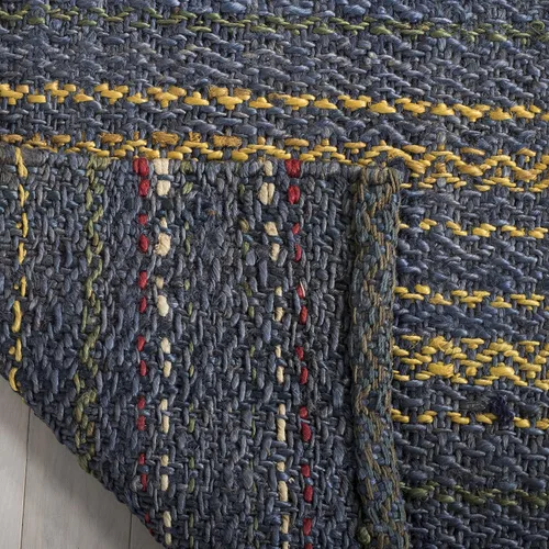 Vista 5 de SAFAVIEH Natural Fiber Collection - Alfombra de pasillo de 2 pies 6 pulgadas x 8 pies, azul y dorado, yute a rayas hechas a mano, ideal para zonas