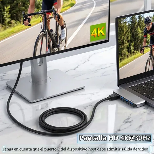 Vista 4 de Adaptador multipuerto HDMI USB C Hub 4K con 3 puertos USB 3.0 para MacBook