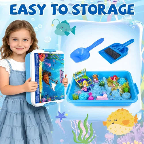 Vista 7 de YongnKids Juguetes de Caja de Arena Sensorial de Sirena para Niños Pequeños Niñas - Juguetes de Sirena para Niños Kit de Arena de Juego Juguete