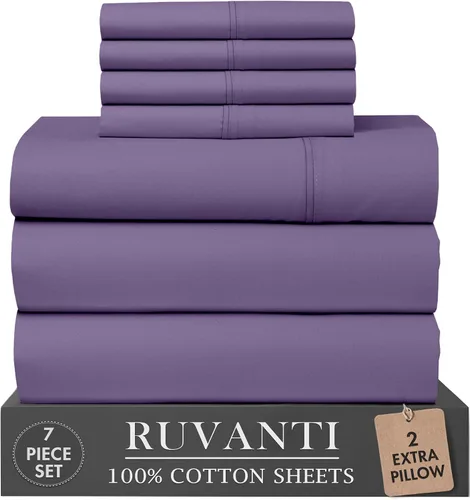 Vista 68 de RUVANTI 4 piezas de sábanas de algodón - 100% algodón natural suave, ligero y transpirable, sábanas de percal crujiente, juego de sábanas Botanica