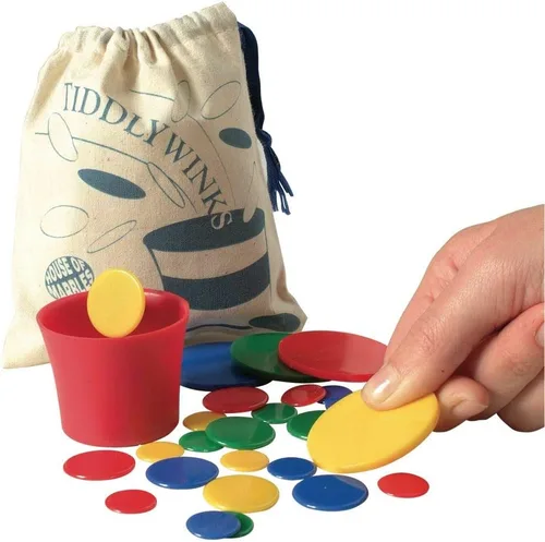 Vista 2 de House of Marbles Tiddlywinks, Juego familiar tradicional con 28 piezas multicolores, un juego de viaje clásico retro atemporal para niños o adultos
