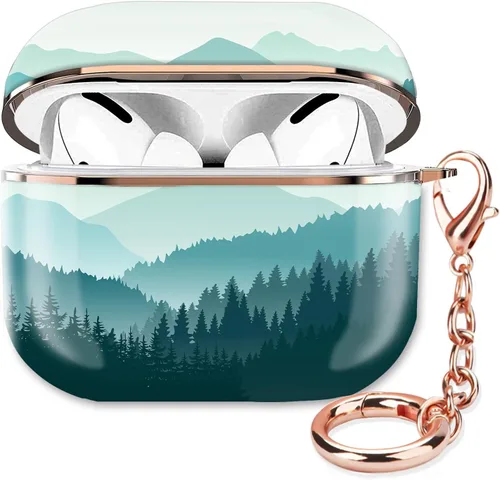Vista 10 de ZEKICE Compatible con AirPod Pro 2ª/1ª Generación Funda Protectora Resistente a Golpes Carcasa Dura con Llavero de Oro Rosa, Funda para Niñas