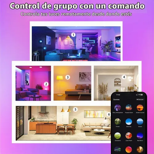 Vista 9 de Bombillas inteligentes con control remoto, bombilla LED multicolor regulable que cambia de color, funciona con Alexa y Google Home, bombilla WiFi