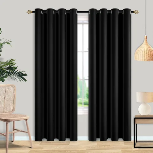 Vista 19 de Cortinas y cortinas de poliéster con ojales en la parte superior para oscurecer la habitación, sala de estar con aislamiento térmico