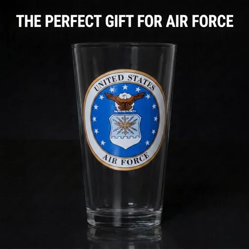 Vista 2 de Artisan Owl Vaso de pinta con emblema de la Fuerza Aérea de los Estados Unidos, con licencia oficial, 16 onzas, vidrio, fabricado en los Estados