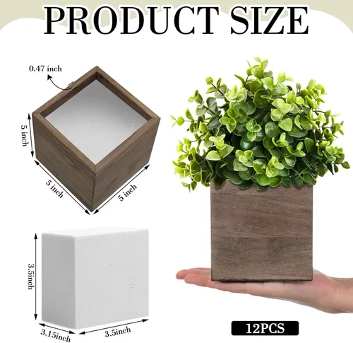 Vista 2 de Suzile Juego de 12 Cajas Plantadoras de Madera de 5 Pulgadas Jarrones Cuadrados de Flores para Centro de Mesa Caja Plantadora Cúbica Rústica