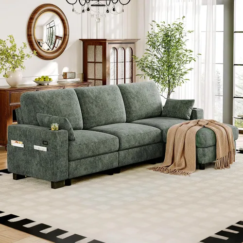Vista 26 de Vipbear Sofá modular seccional, sofá de chenilla cómodo en forma de L de Marfil