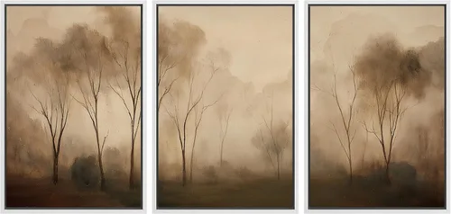 Vista 89 de Ashbrook Set de Arte de Pared en Lienzo Enmarcado, Naturaleza, Horizonte de Playa Nebulosa, Ilustraciones de Área Silvestre, Bellas Artes, Paisaje