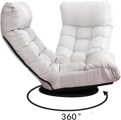Vista 2 de Sofá de piso con reposapiés, sofá giratorio perezoso silla de ocio con respaldo ajustable para sala de estar, gris