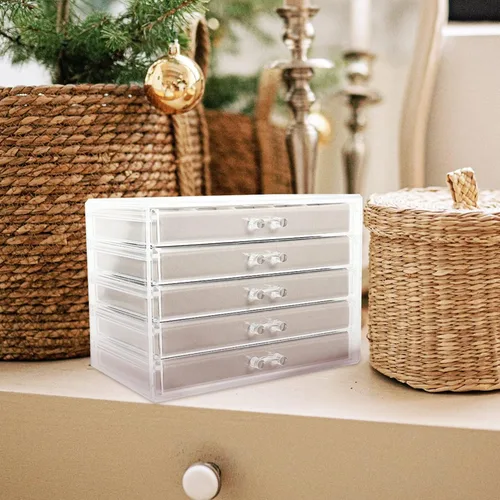 Vista 3 de EXCEART Organizador de joyas con cajones de 5 niveles, organizador de joyas enorme, vitrina de joyería para mujeres, anillos, aretes, collar