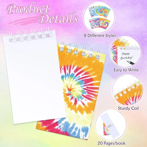 Vista 3 de 24 cuadernos de teñido anudado con teñido anudado, recuerdos de fiesta, cuadernos en espiral, cuadernos pastel, cuadernos de bolsillo para niños