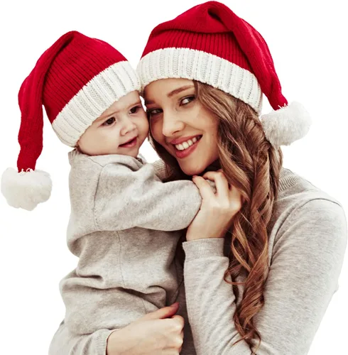 Vista 9 de 2 gorros de punto de Navidad para padres e hijos, gorro de Papá Noel para adultos, bebés, invierno, cálido, gorro de calavera para fiestas