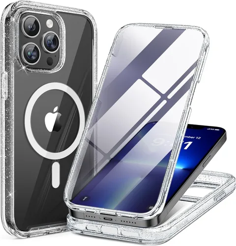 Vista 246 de Miracase - Funda magnética para iPhone 13 Pro Max de 6.7 pulgadas (compatible con MagSafe), transparente, completo, protector de pantalla de vidrio