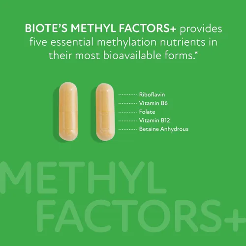 Vista 3 de Biote Nutraceuticals - Factores de metilo+- Circulación + estado de ánimo (90 cápsulas)