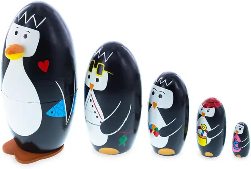 Vista 3 de BestPysanky Juego de 5 muñecas de madera de pingüinos de 5 pulgadas