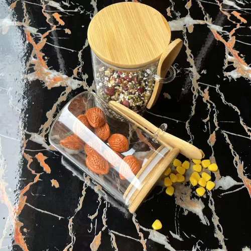 Vista 2 de Recipientes de vidrio con tapa hermética de bambú, cuchara de madera, cuchara de madera, recipiente de almacenamiento de alimentos, recipientes