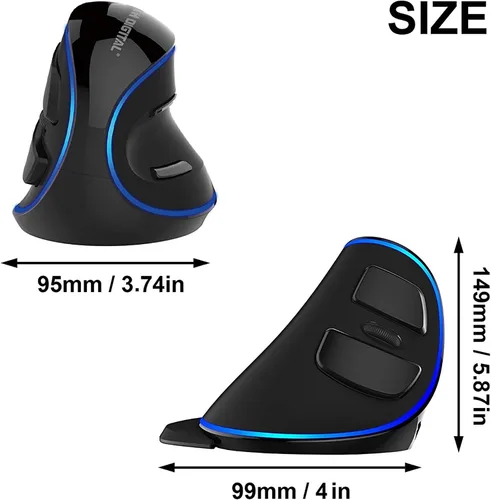 Vista 2 de J-Tech Digital Ratón USB Vertical Ergonómico con Cable con Sensibilidad Ajustable (600/1000/1600 DPI), Resistencia de Desplazamiento, Reposamuñecas