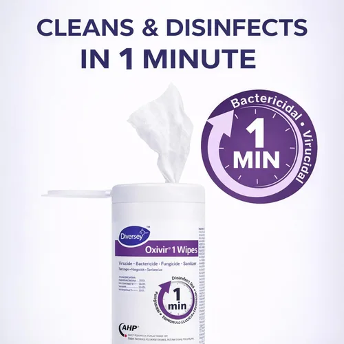Vista 5 de Oxivir Diversey 1 toallitas desinfectantes, limpiador de peróxido de hidrógeno AHP, limpiador multisuperficie para uso doméstico y comercial