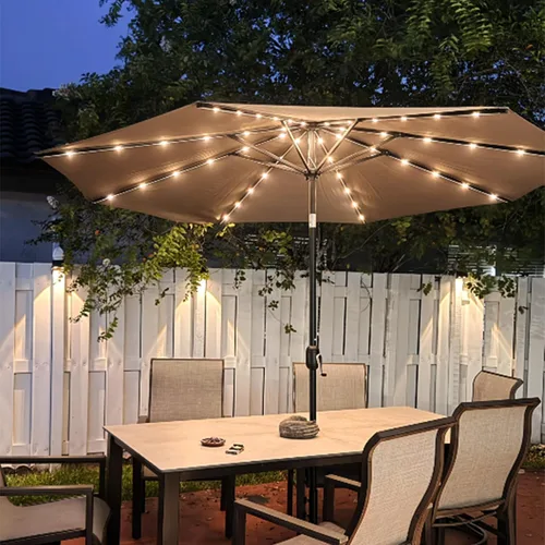 Vista 36 de PURPLE LEAF Sombrilla LED para patio y piscina, 5 x 8 pies, con base para Beige
