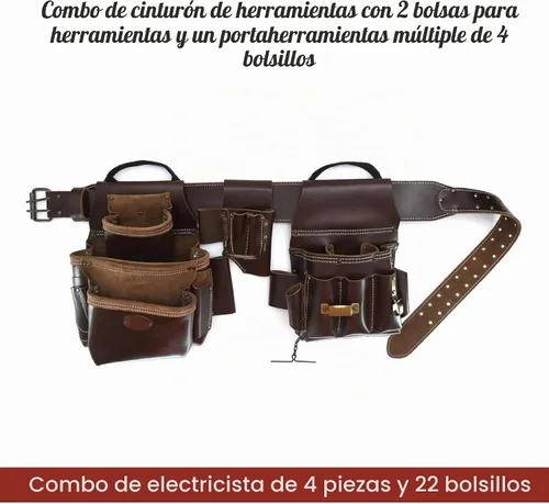 Vista 2 de Style n Craft Combo de electricista de 4 piezas y 22 bolsillos, cinturón de herramientas con 2 bolsas de herramientas y un soporte multiherramienta