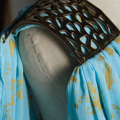 Vista 8 de Xfang - Vestido de chifón para mujer disfraz para cosplay, halloween vestido largo azul