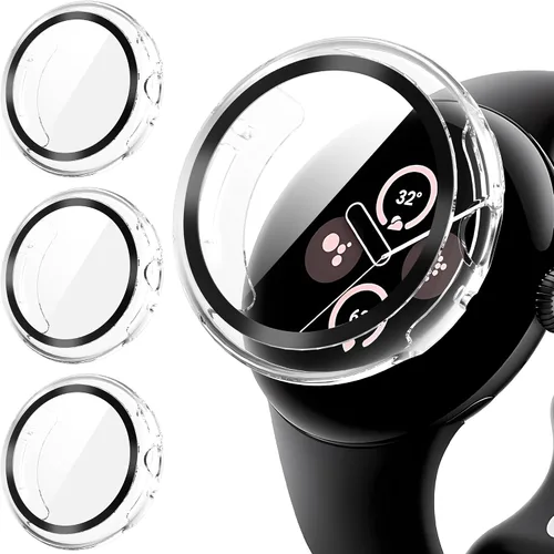 Vista 11 de Suoman Paquete de 3 fundas para Google Pixel Watch 3/2/1 de 1.614 pulgadas, [antiarañazos] protector de pantalla de vidrio templado 9H + cubierta