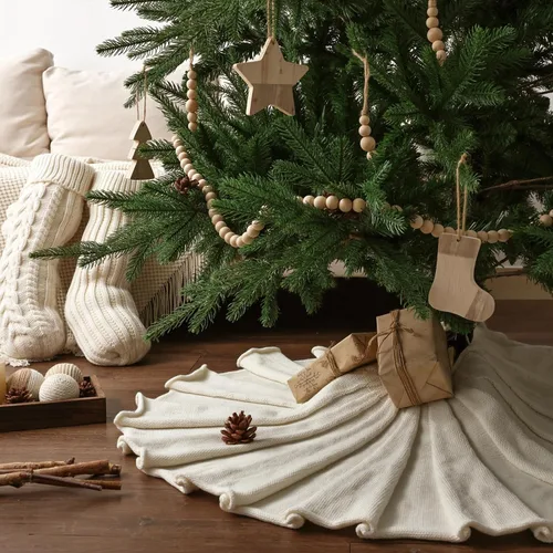 Vista 6 de Falda de árbol de Navidad de 36 pulgadas: falda de árbol de lápiz para árbol de 6 pies, diseño plisado, falda de árbol pequeño blanco crema, faldas