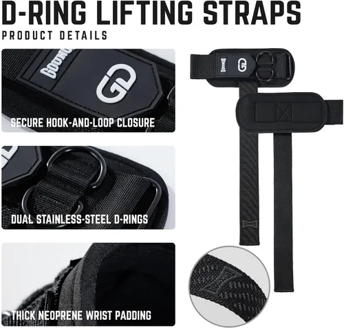 Vista 2 de GOUNOD Lifting Wrist Straps with D Ring for Weightlifting & Gym