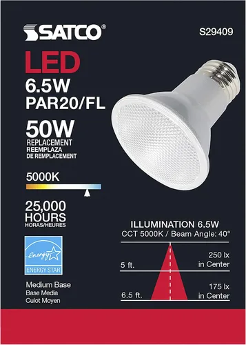 Vista 5 de Satco S29409 6.5 vatios; LED PAR20; 5000 K; paquete de 24 cumple con California