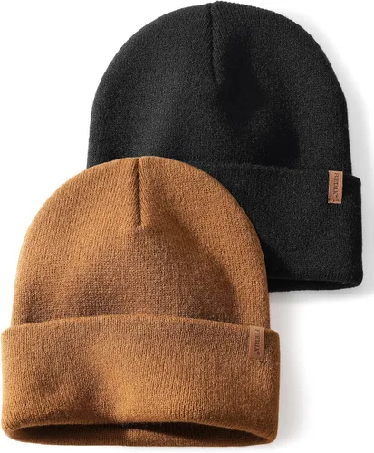 Vista 7 de FURTALK Paquete de 2 gorros con puños para hombre y mujer, gorro de Negro + Gris Oscuro
