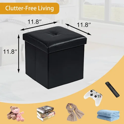 Vista 3 de VECELO Otomana de almacenamiento, reposapiés, reposapiés, otomana plegable de 11.8 pulgadas, pequeño cubo cuadrado de almacenamiento para sala