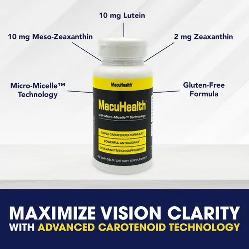 Vista 2 de Macuhealth Vitaminas oculares de triple carotenoide para adultos con luteína y zeaxantina (90 cápsulas blandas, suministro para 3 meses) y MacuWipes