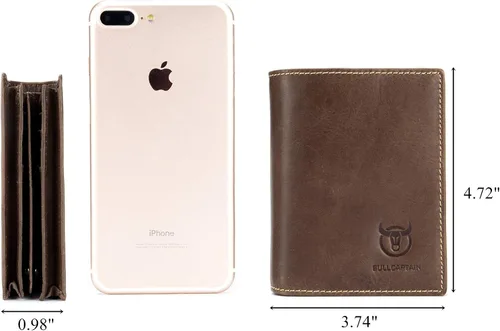 Vista 2 de BULLCAPTAIN Cartera de cuero genuino para hombres con bloqueo RFID billeteras de identificación con ventana de crédito titular de la tarjeta