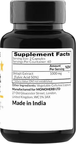 Vista 2 de MONOHERB Extracto de Shilajit 1000 mg - 120 Cápsulas Vegetarianas