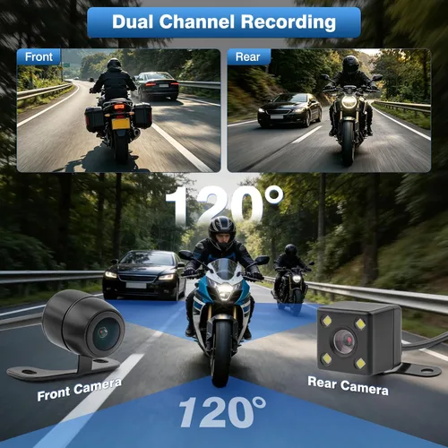 Vista 3 de Cámara de salpicadero de motocicleta con doble cámara de visión nocturna impermeable 1080P y pantalla de 3 pulgadas, grabadora de conducción
