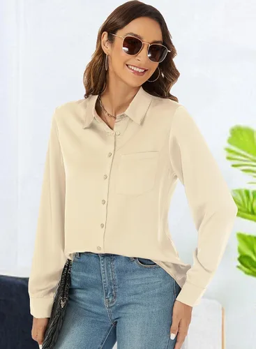 Vista 3 de RANPHEE Camisas de primavera de manga larga con botones para mujer, blusas elegantes y casuales de trabajo