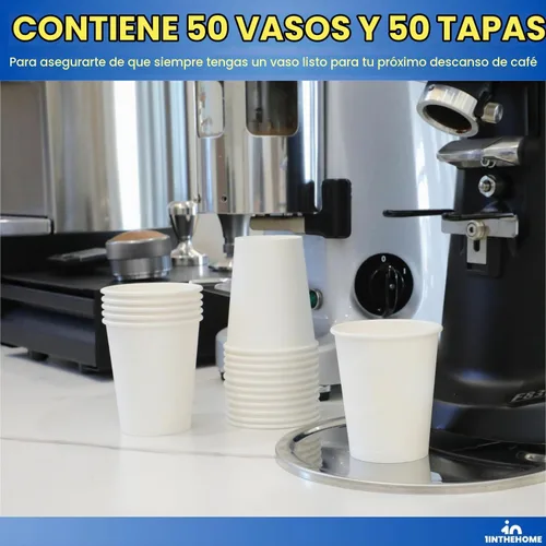 Vista 5 de Tazas de café desechables de 8 onzas con tapas, vasos de papel, color blanco, paquete de 50