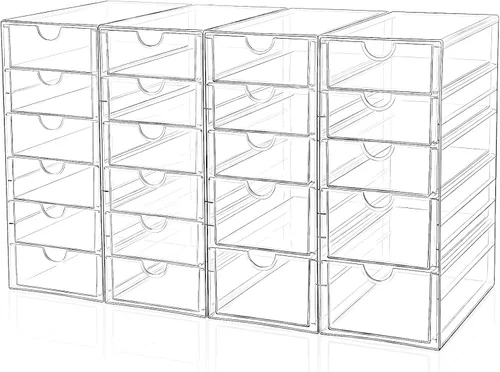 Vista 9 de Organizador de almacenamiento para cajones de maquillaje con 13 cajones, juego de 3 organizadores acrílicos para escritorio de oficina