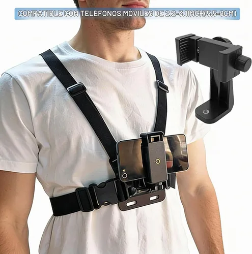 Vista 3 de Soporte ajustable para arnés de correa de pecho para teléfono celular, soporte de clip para iPhone, GoPro Hero, AKASO, DJI Osmo cámaras de acción