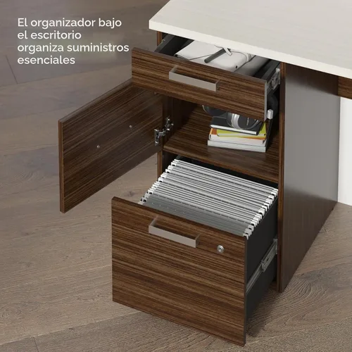 Vista 5 de Bestar, Colección Ridgeley, juego de 3 piezas que incluye un escritorio en forma de U con gabinete, un archivador lateral y una estantería