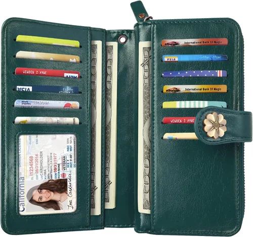 Vista 2 de Coco Rossi Billeteras para mujer con múltiples tarjetero, cartera de embrague, tarjetero, organizador de tarjetas para mujer con correa