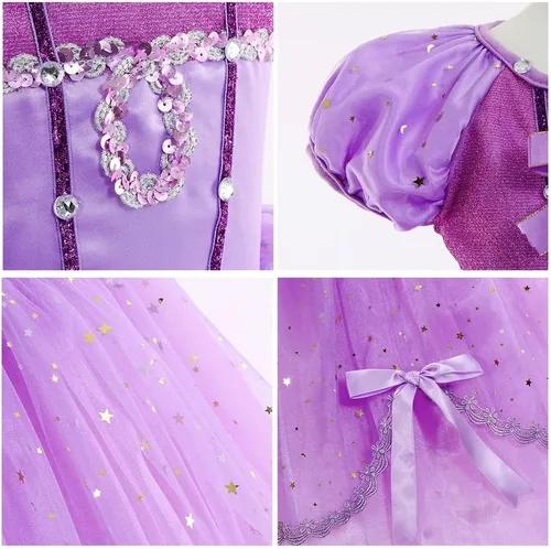 Vista 78 de Disfraz de princesa Sofía Rapunzel para niñas, disfraz de Halloween, Navidad, cumpleaños, fiesta con accesorios