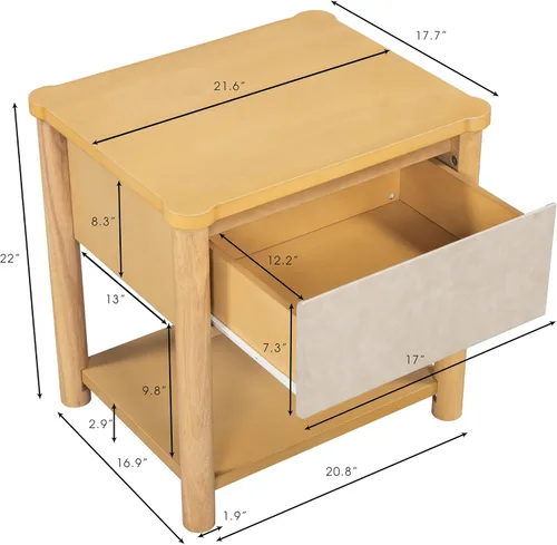 Vista 3 de Merax Moderno juego de base de cama Queen con 2 mesitas de noche, cama de plataforma de madera beige con cabecero y mesitas de noche a juego