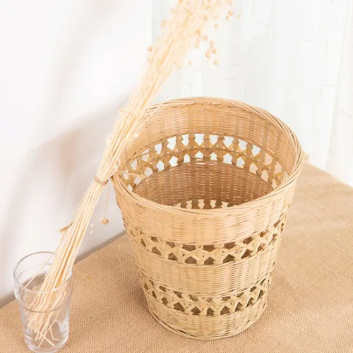 Vista 3 de Cabilock Bote de basura de bambú hecho a mano cesta tejida para el hogar basura, cesta de papel, contenedor de basura tejido de estilo rústico