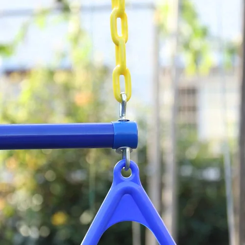 Vista 5 de Anillos de barra de columpio de trapecio de 18 pulgadas de 48 pulgadas, cadenas recubiertas de plástico resistente, juego de columpios, accesorios