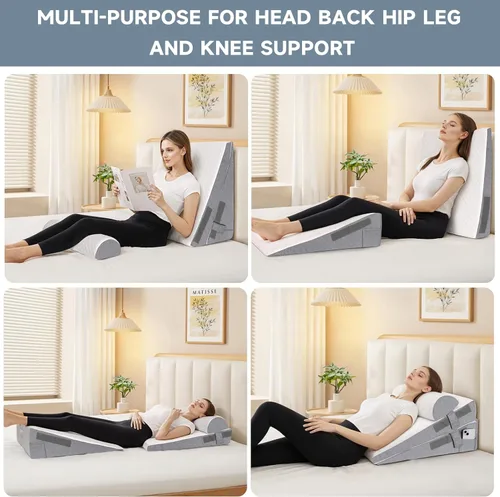 Vista 3 de Almohada de cuña de cama para dormir, 3 piezas de altura ajustable de 4.5, 7.5 y 12 pulgadas, cuña triangular para poscirugía, reflujo ácido