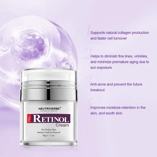 Vista 2 de Neutriherbs Crema de retinol para cara, hidratante facial de noche rica en vitamina A, reduce las líneas finas y suaviza las arrugas, cuidado