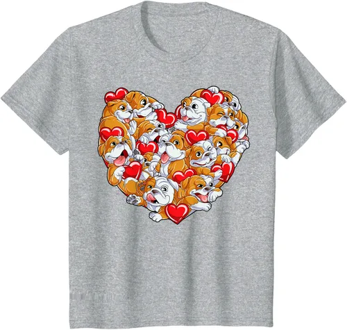 Vista 38 de Camiseta inglesa para el día de San Valentín con diseño de corazón y perro amante de los niños Negro